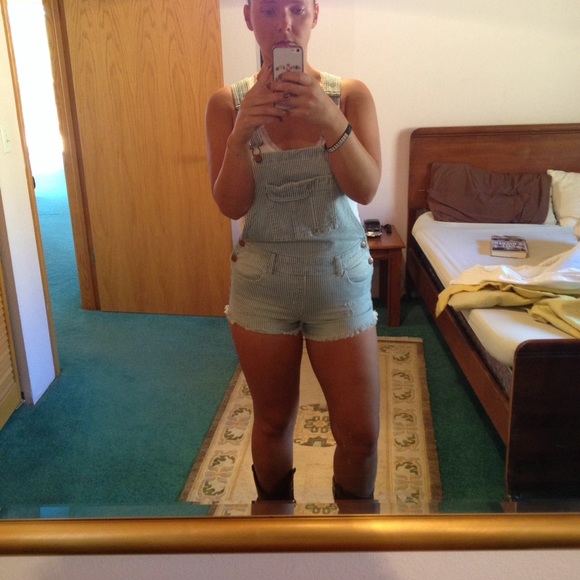 Forever 21 Stripes OVERALL SHORTS Sz. S - Picture 3 of 8